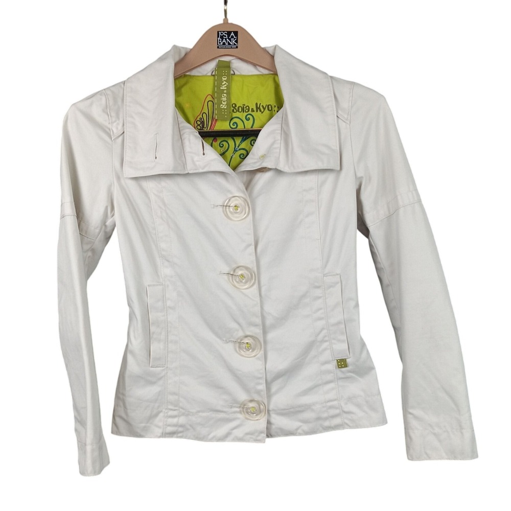 Soia Kyo XS Women's Beige Cotton Button Front Jacket Coat Stylish